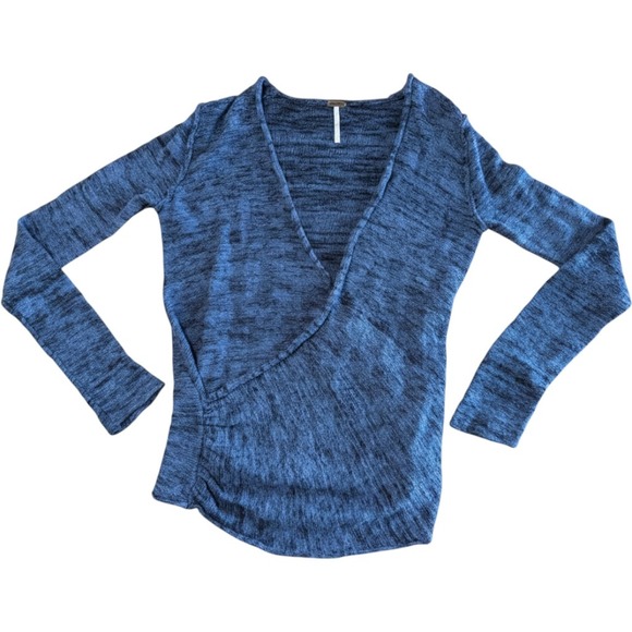 Free People Sweaters - Free People Beach Blue Wrap Front Knit Top Size XS Boho Coastal
